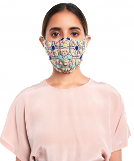 Pale Blue Crepe Gota Oggee Embroidered Mask