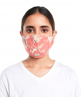 Coral Chidiya Print Structured 3 Ply Mask With Pouch