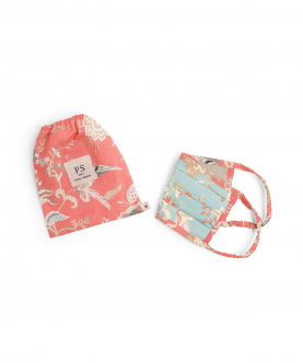 Mini Me PS Masks Twin Set - Aqua And Coral Chidiya Print Pleated 3 Ply Masks With Pouches