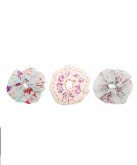 Set Of 3 Assorted Organza And Silkmul Scrunchies In Signature Prints