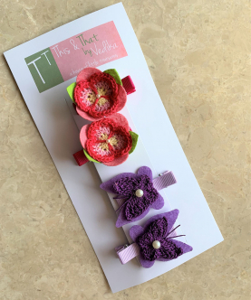 Pansy And Felt Butterfly Alligator Clips- Set Of 4 - Combo C