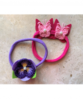 Pansy And Felt Butterfly Soft Hairband - Set Of 2 - Combo B