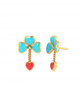 Cciki Three Petal Flower and Hanging Heart 14 kt gold Earrings