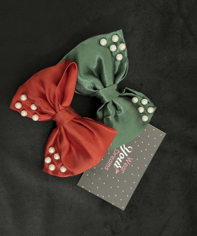 Pearl Bow Hairclips-Set Of 2(Red,Green)
