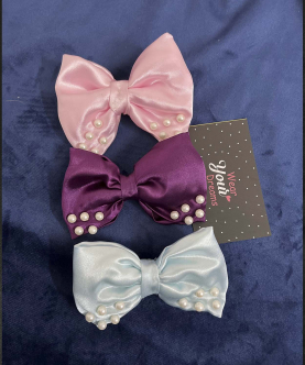 Pearl Bow Hairclips-Set Of 3(Blue,Purple)