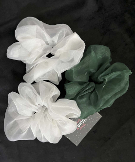 Organza Scrunchies-Set Of 3(White,Green)