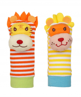 Baby Moo Wild Cats Yellow And Orange Set of 2 Socks Rattle