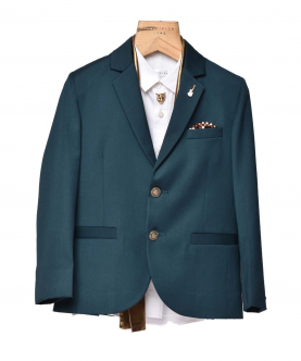Bottle Green Suit Set With Golden Stole Added On The Inside