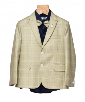 Pastel Green Check Suit With Blue Shirt