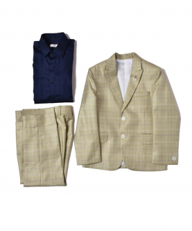Pastel Green Check Suit With Blue Shirt