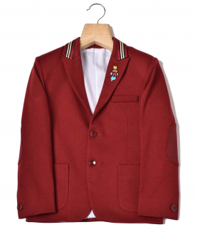 Red Blazer With Tape Detailing On Collar And Self Elbow Patch