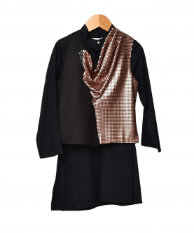 Black Kurta With Sequence Fabric Comb Waist Coat