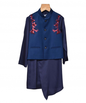 Navy Blue Kurta With Embroidered West Coat