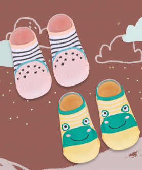 Baby Moo Watermelon And Frog Pink And Yellow 2 Pk Socks