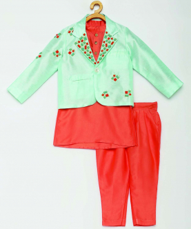 Peach Kurta Trouser With Mint Embroided Blazer