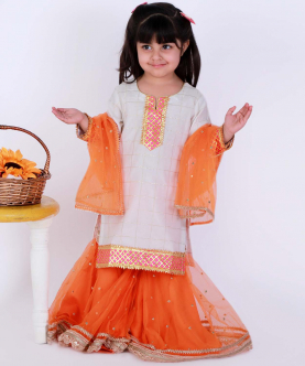 White And Orange Chanderi Sharara Set