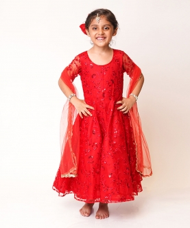 Red Embroidered Anarkali Dress 