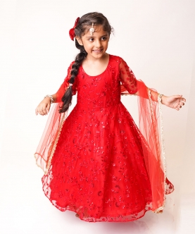 Red Embroidered Anarkali Dress 