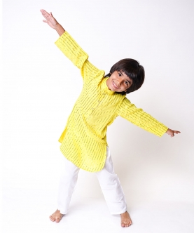 Yellow Detailed Kurta with White Pyjama