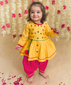 Tiber Taber Baby Girl Silk Buta Angrakha Set - Yellow