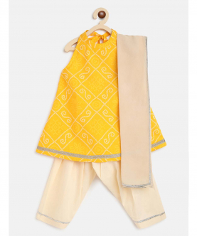 Tiber Taber Girls Suit Set Printed Bandhani - Yellow