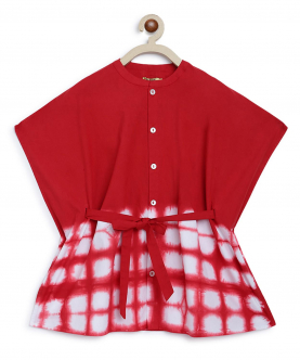 Tiber Taber Girls Kaftan Dress Tie Dye Clamp-Red