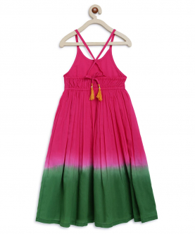 Tiber Taber Girls Combo Maxi Dress And Headband Tie Dye-Pink