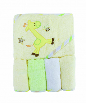 Baby Moo Giraffe Yellow Applique Hooded Towel & Wash Cloth Set