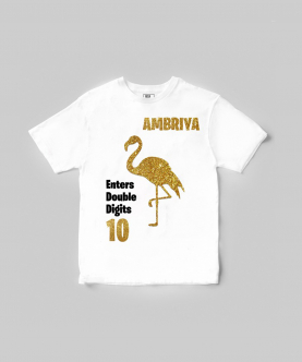 Personalised Gold  Flamingo Birthday T-shirt For Kids