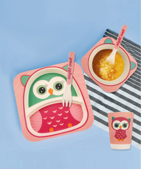 Baby Moo Owl Pink Bamboo Fiber Dinner Set