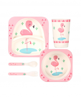 Flamingo Pink Bamboo Fiber Dinner Set