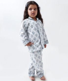 Personalised Madison Blockprint Pajama Set (Indigo)