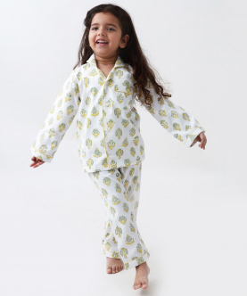 Personalised Madison Blockprint Pajama Set (Yellow) For Kids