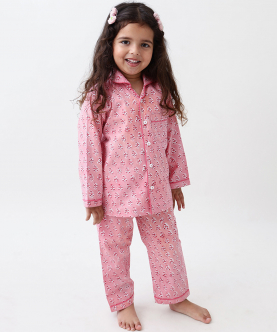 Personalised Lily Blockprint Pajama Set (Watermelon Pink)