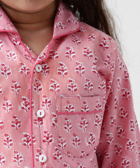 Personalised Lily Blockprint Pajama Set (Watermelon Pink)