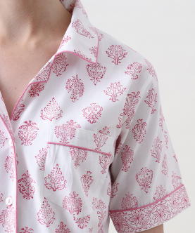 Personalised Madison Blockprint (Pink) Shorts Set For Women
