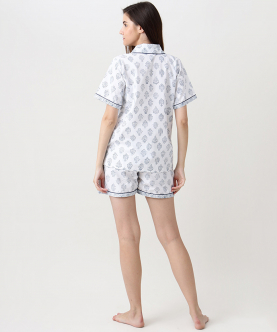 Personalised Madison Blockprint (Indigo) Shorts Set For Women