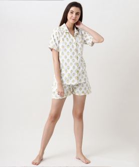 Personalised Madison Blockprint (Yellow) Shorts Set For Women