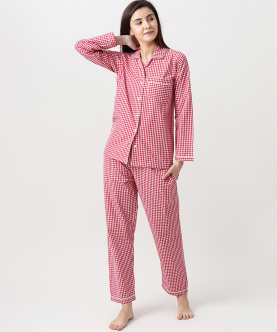 Personalised Classic Red Gingham Pajama Set For Women