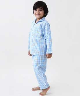Personalised Classic Blue Gingham Pajama Set For Kids