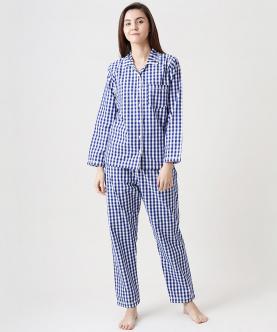 Personalised Classic Navy Gingham Pajama Set For Women