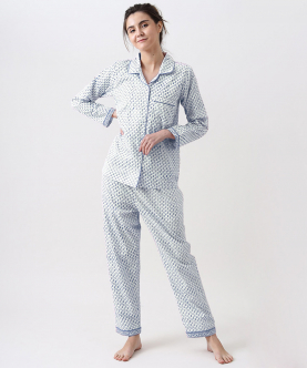 Personalised Jade Blockprint Pajama Set (Indigo) For Women