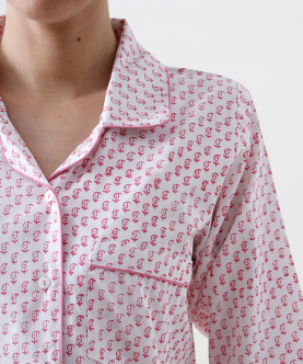 Personalised Jade Blockprint Pajama Set (Pink) For Women
