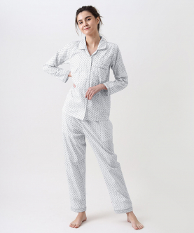 Personalised Jade Blockprint Pajama Set (Grey) For Women