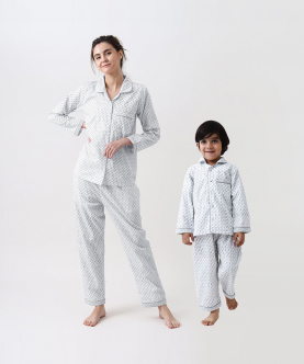 Mini Me Personalised Jade Blockprint Pajama Set (Grey)