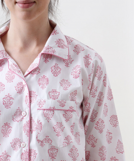 Personalised Madison Blockprint Pajama Set (Pink) For Women