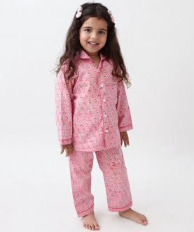 Mini Me Personalised Lily Blockprint Pajama Set (Watermelon Pink) 