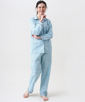 Mini Me Personalised Lily Blockprint Pajama Set (English Blue) 