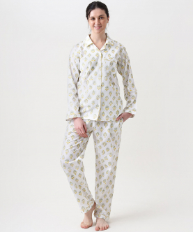 Personalised Madison Blockprint Pajama Set (Yellow) For Women