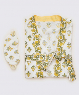 Women Madison Blockprint Robe (Yellow)